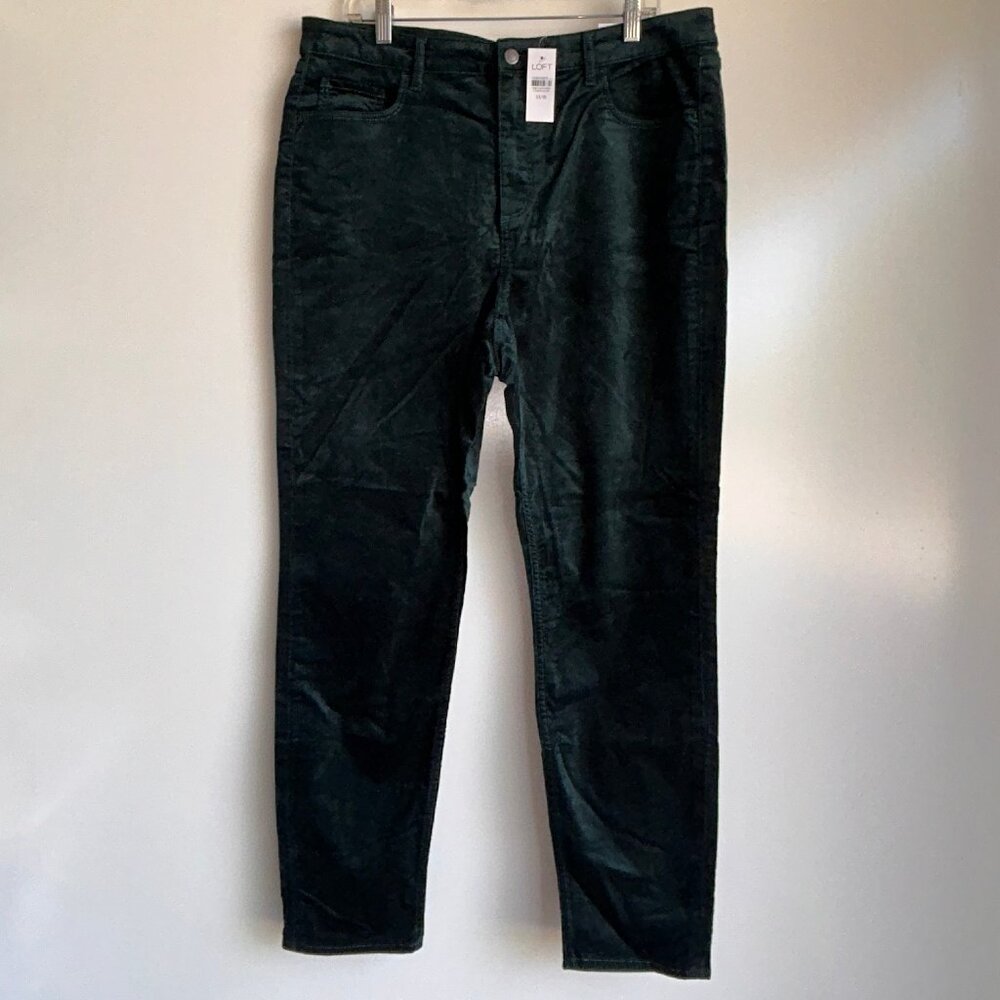NWT LOFT The Skinny High Rise Curvy Fit Green Velvet Pants Size 33/16